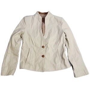 John Cole Collection OOAK White Cream Leather Jacket Full Grain Cowhide Lined‎ S
